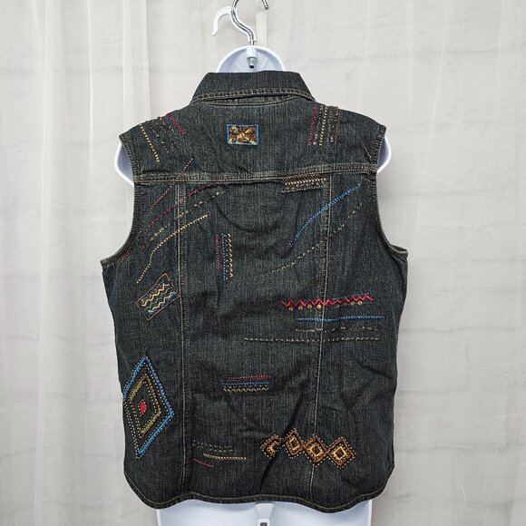 Chico's Vest Denim Indigo Embroidered Boho Western Festival 2 (L) - Picture 5 of 10